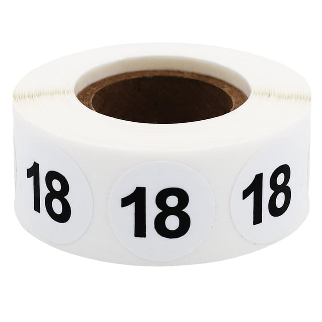 Circle Dot Number 18 Stickers | 0.75" Inch Round | 500 Pack