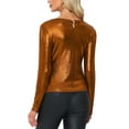thumbnail image 3 of INSPIRE CHIC Women's Shiny Top Long Sleeve Round Neck Regular Fit Sparkly Evening Blouse L Dark Orange, 3 of 6
