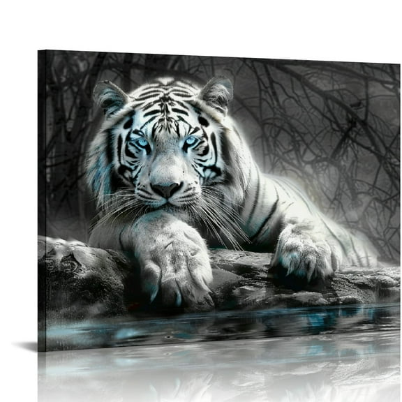 COMIO Animal Black and White Tiger Canvas Wall Art Picture Tiger Painting Print Gallery Wrap Office Bathroom Living Room Decoration Modern Home Art Framed Wall Art