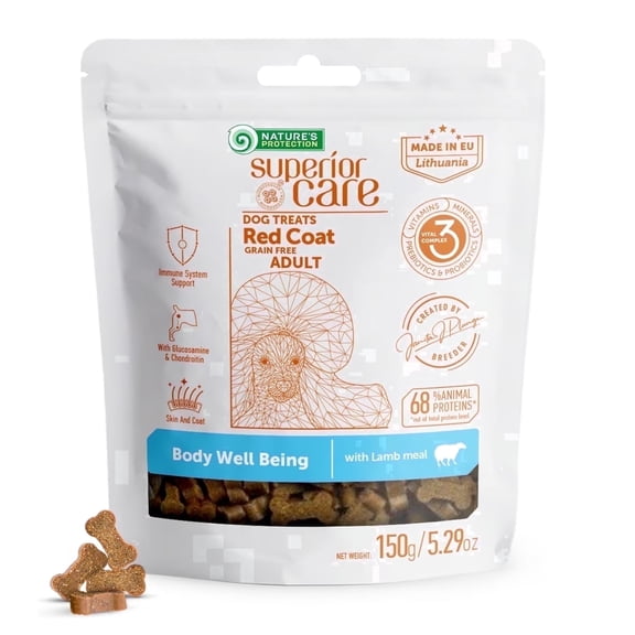 Nature's Protection Superior Care Dog Treats for Overal Well-Being, Adult Red Coat Dogs, Lamb, 5.29oz