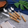 thumbnail image 4 of Bamboo handle stainless steel knife, fork and spoon tableware set, 4 of 6