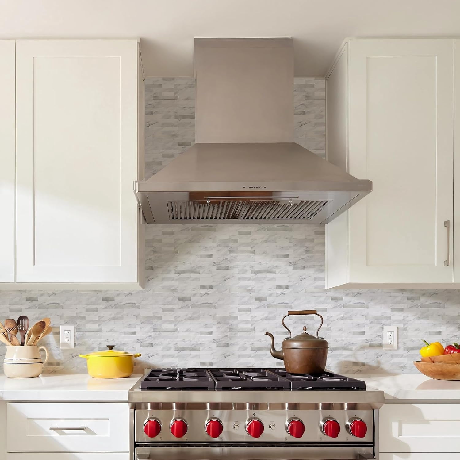 Peel and Stick Backsplash, PVC Wall Tiles Stick on Backsplash for Kitchen(10 Sheets, White Marble with Metal Silver)