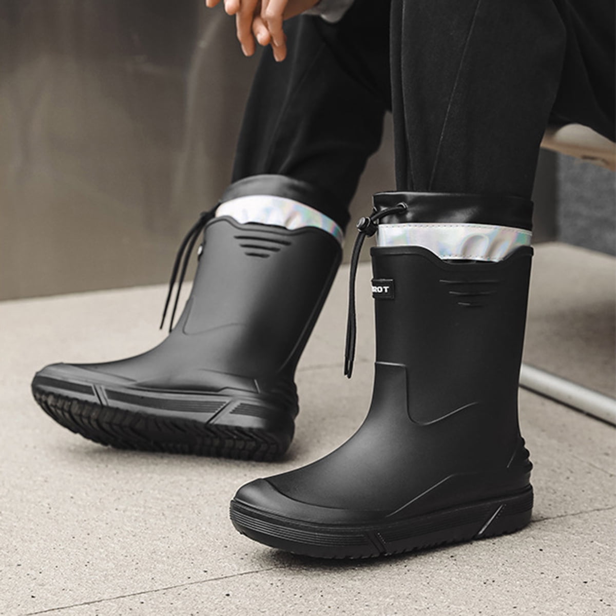 AUXDIQ Rain Shoes Men Mid-calf Boots Waterproof Rain Boots Outdoor Garden Shoes