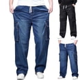 thumbnail image 7 of qucoqpe Men's Plus Size Cargo Jeans Vintage Casual Wide Leg Stretchy Drawstring Denim Pants, 7 of 7