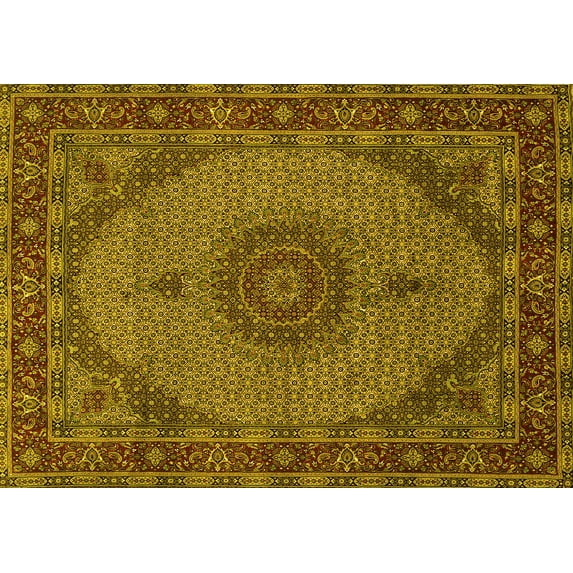 Ahgly Company Indoor Rectangle Medallion Yellow Traditional Area Rugs, 2' x 4'