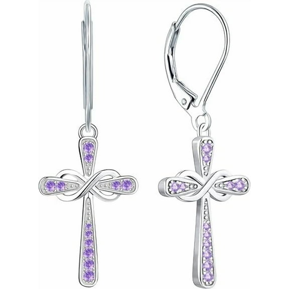 Cross Earrings 925 Sterling Silver Infinity Dangle Drop Earrings Birthstone Criss Leverback Jewelry
