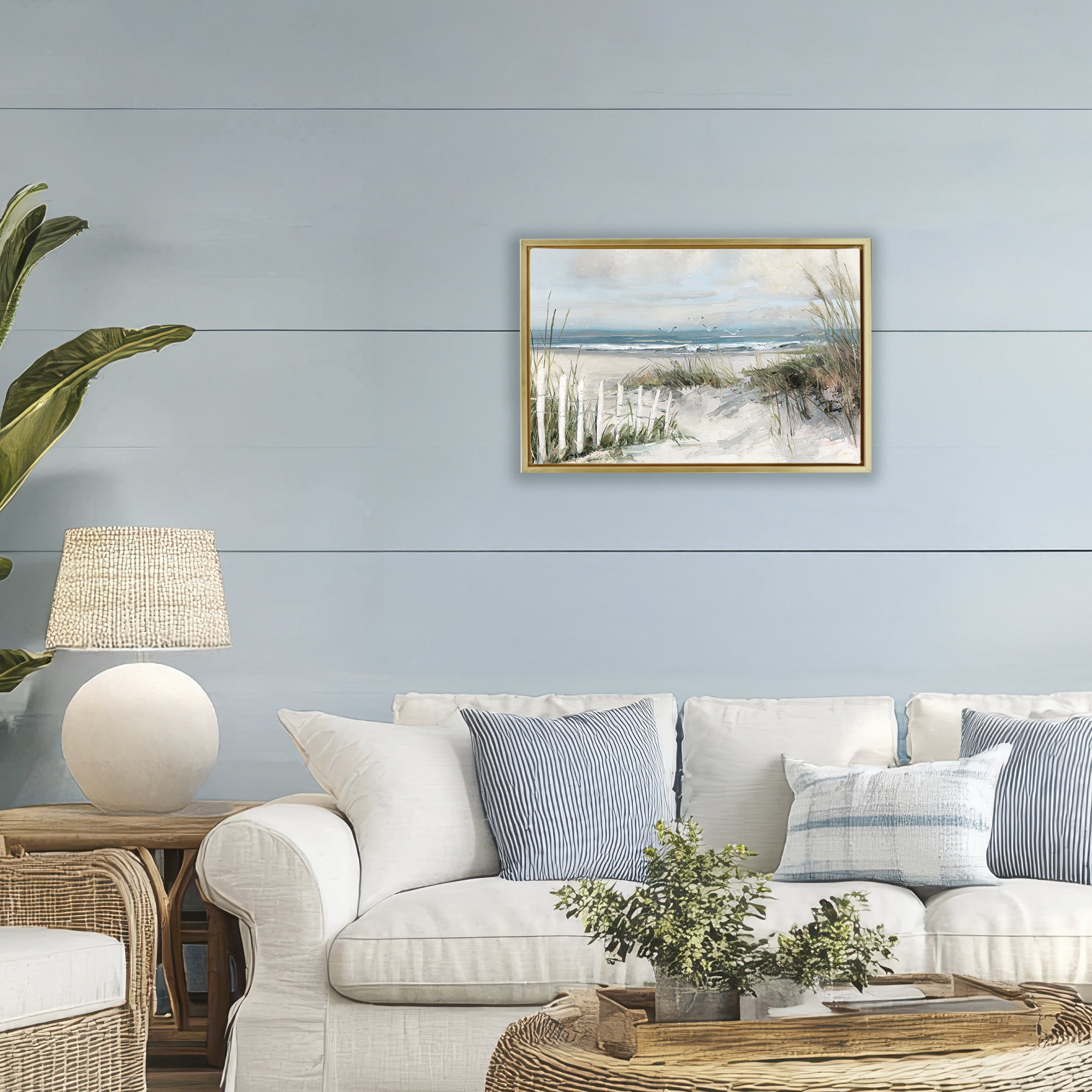 Stupell Industries Dunes With Weathered Fence Gold Framed Floater Canvas Wall Art, design by Sally Swatland