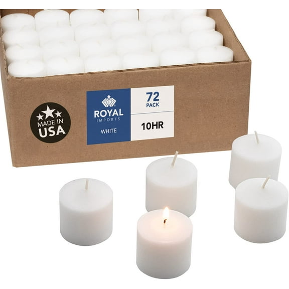 Enjinzz  Votive Candle, Unscented White Wax, Box of 72, for Wedding, Birthday, Party, Spa, Holiday & Home Decoration (10 Hour Burn Time)
