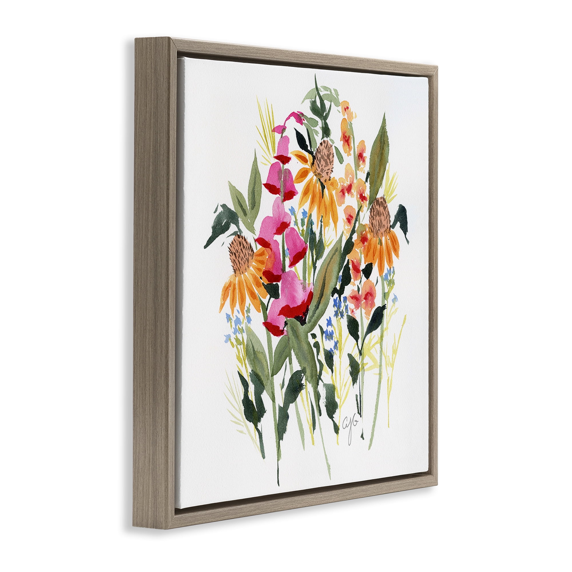 Stupell Industries Abstract Varied Bouquet Botanical & Floral Painting Brown Floater Framed Art Print Wall Art, 25 x 25