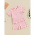 thumbnail image 4 of Musuos Toddler Girl Summer Outfit 12M 18M 24M 3Y 4Y Pink Flower Print Short Sleeve T-Shirts and Elastoc Waist Shorts 2Pcs Clothes Set, 4 of 10