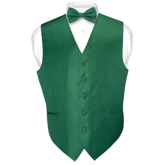 Men's Dress Vest & BOWTie EMERALD GREEN Vertical Striped Design Bow Tie Set L