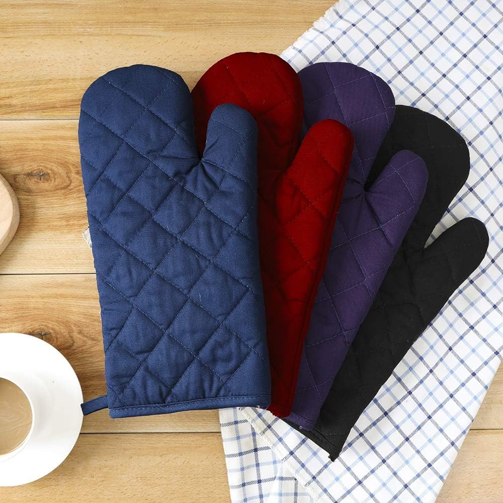 Oven Mitts Professional Heat Resistance Kitchen Cotton Oven Gloves for Grilling Cooking Microwave BBQ Baking, 2-Pack with Soft Inner Lining