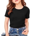 thumbnail image 7 of Dwellite Girls Shirts Short Sleeve Soft Summer Casual Crewneck T-Shirts Plain Tees Tops for Kids Black 140, 7 of 7