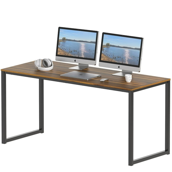 SHW Mission 55-Inch Home Office Solo Computer Desk, Walnut