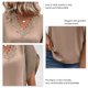 thumbnail image 4 of Blusa de encaje con cuello en V para mujer, manga corta, cómoda, transpirable, camiseta de manga corta, color caqui S, 4 of 5