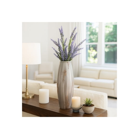 Curved Glass Vase for Living Room and Home Decor - Decorative House Accent for Covered Patio, Bedroom, or Office Desk - Flower Vase for Reading Nook or Dining Table Decor - 24", Tan & Ivory