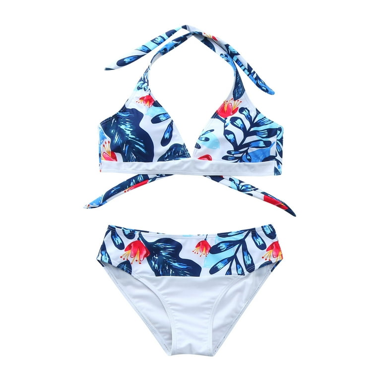 Cethrio Womens Bikini Swimsuits- Sexy Flower Printing Backless Two