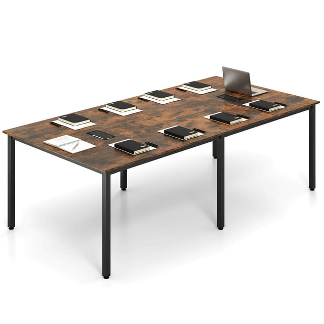 Costway 1 PCS 95" x 48" Large Meeting Table Seats up to 10 People 2 Cable Grommets for Office Brown