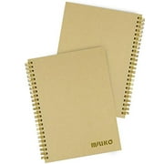 Miliko A5 Size Kraft Paper Hardcover Dot Grid Wirebound/Spiral Notebook/Journal-2 Notebooks Per Pack-70 Sheets (140 Pages)-8.27 Inches x 5.67 Inches(Golden Binding Rings Kraft Dot Grid)