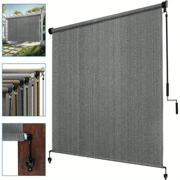 71-in Cordless Brown Outdoor Roller Shade - Light Blocking Patio & Pergola Sunshade, Weather-Resistant Fabric, Easy Install, Modern Spliced Design for Porch, Dec