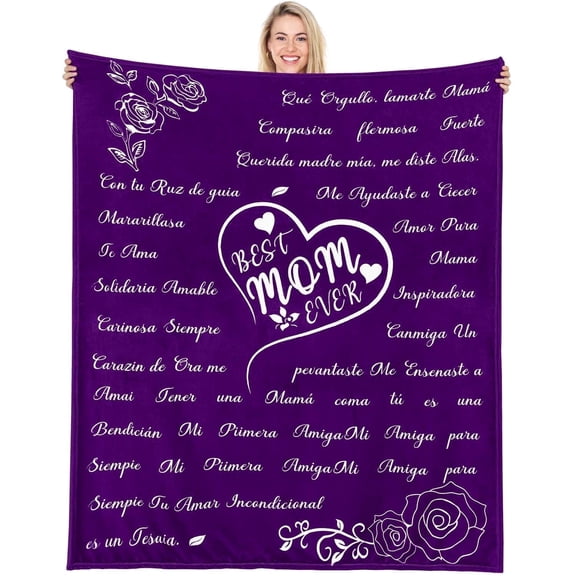 BLEUM CADE Throw Blankets Anniversary Birthday Gift for Mom from Daughter Son, Dear Mom Blanket for Mother's Day, Super Soft Flannel Throw Blankets for Bed Couch 50"x60"