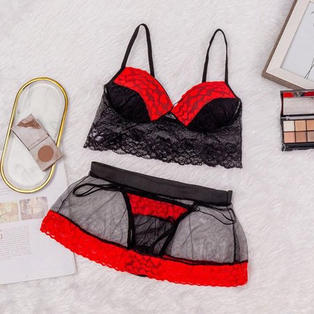 

Cathalem Vintage Lingerie for Women 1940 Ladies Lace Three-Piece Color Lingerie Underwear Lingerie for Women plus Size Set Underwear Red Large