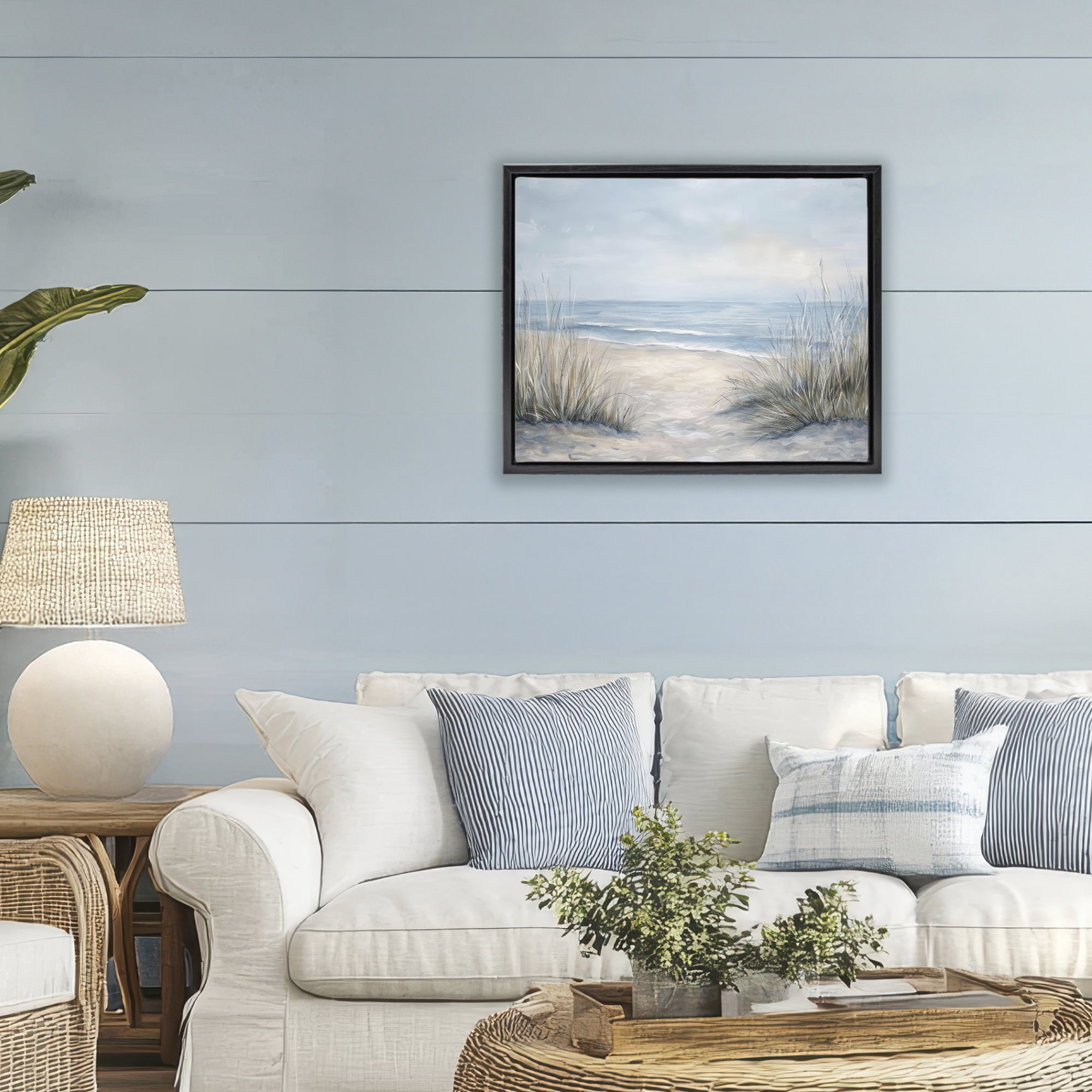 Stupell Industries To The Beach Tranquil Landscape Black Framed Floater Canvas Wall Art, design by Petal Prints Design