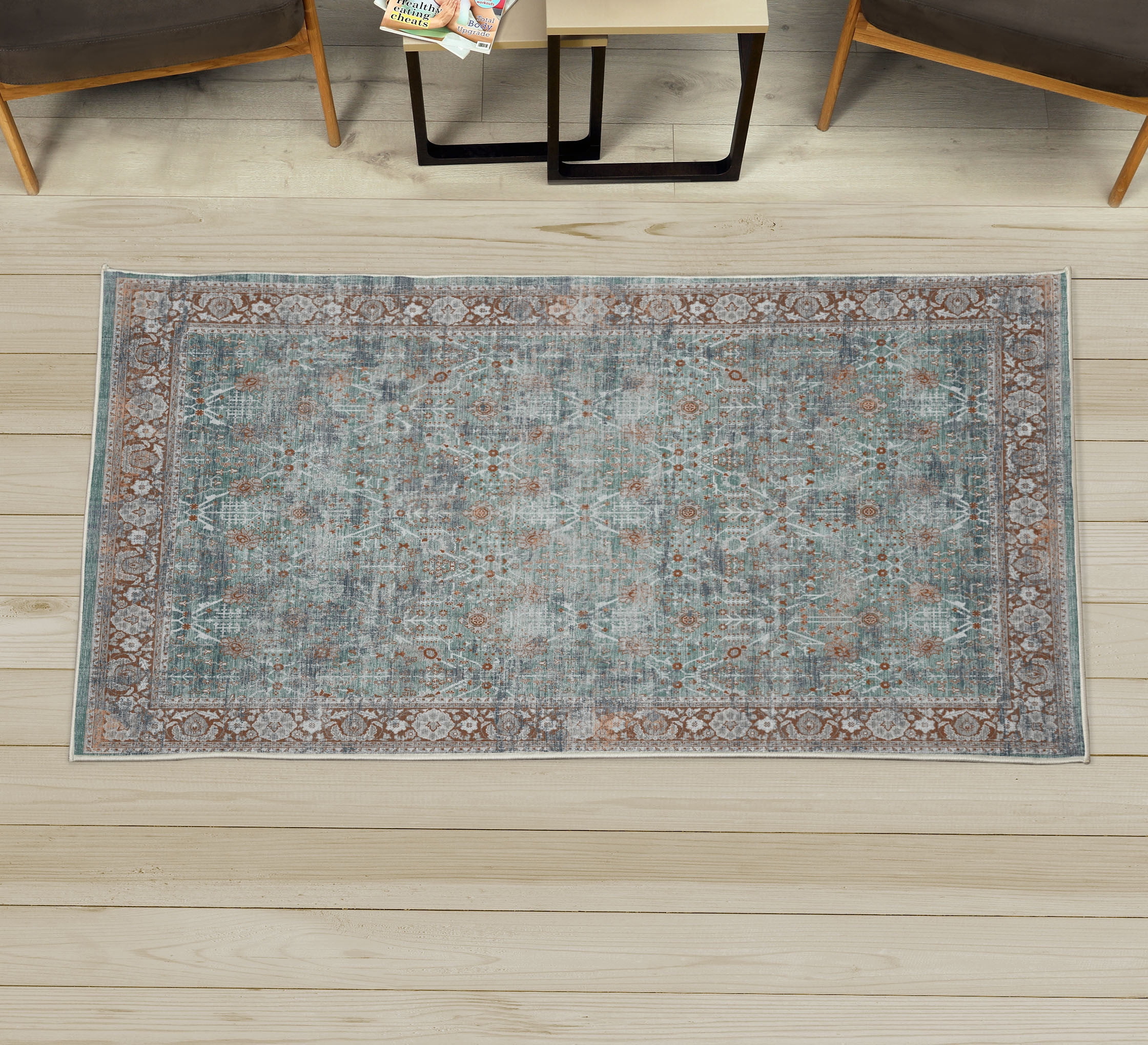 Nostalgic Rug Design Ethnic Decorative Rug, Weathered Look Abstract Nostalgic Floral ...