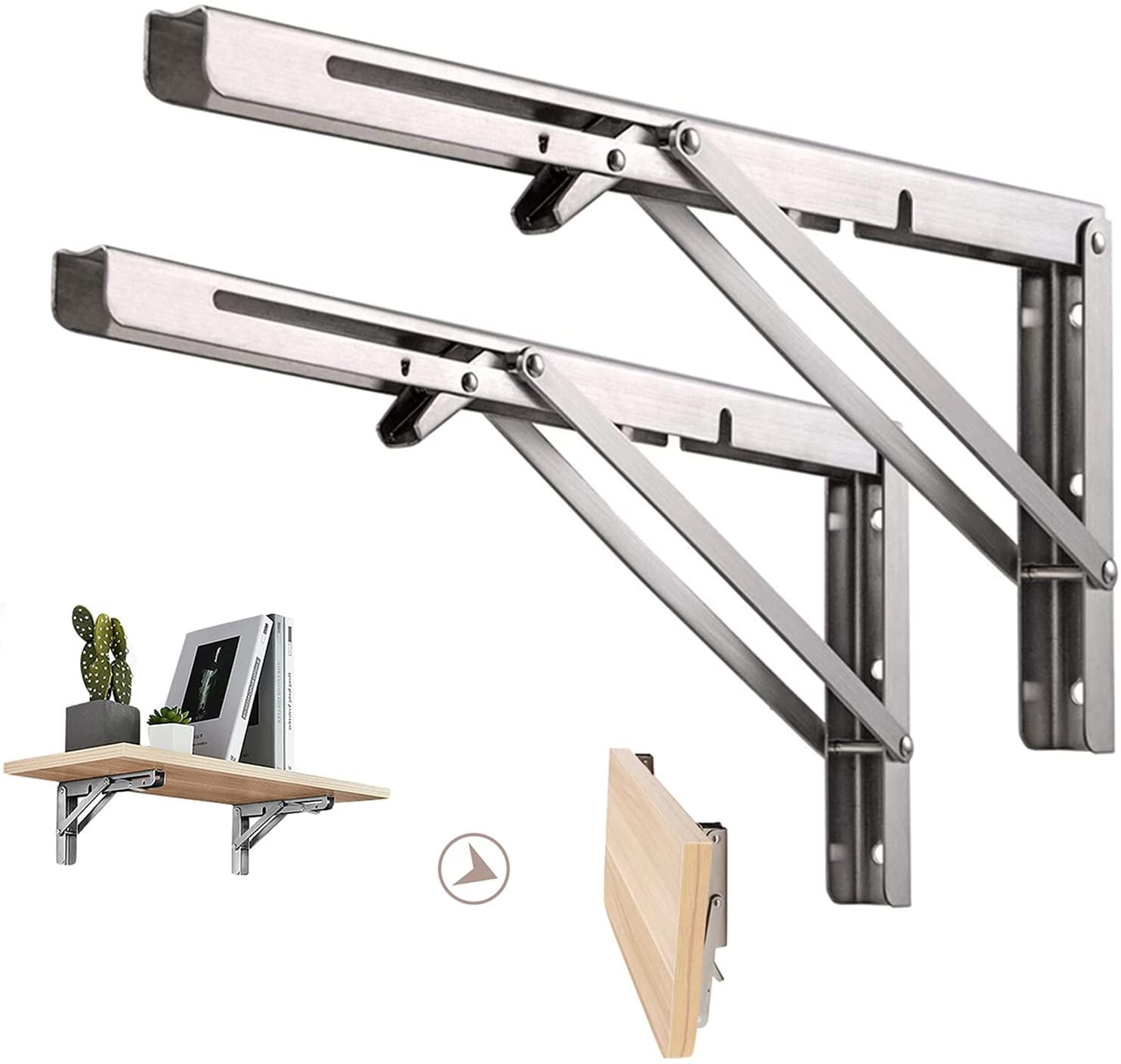 2 Pcs Stainless Steel Folding Shelf Bench Table Folding Shelf or Bracket,16 inch 