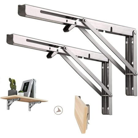 

DOMISL 2PC Folding Shelf Stand 18 Inch Heavy Duty Stainless Steel Folding Triangle Stand