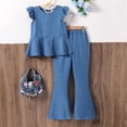 thumbnail image 2 of Newborn Outfit Sleeveless Ruffle Solid Tee Shirts Flared Pants Set Girls Clothes Blue 9-10 Years, 2 of 9