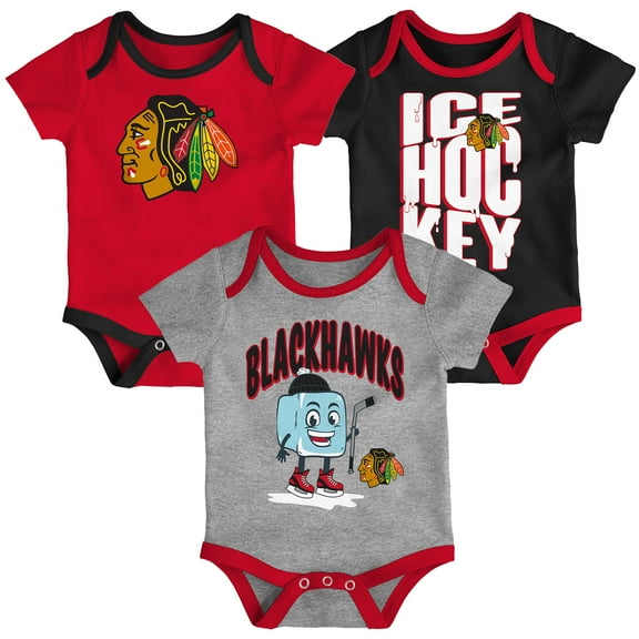 Infant & Newborn Outerstuff Chicago Blackhawks Triple Header Three-Piece Bodysuit Set