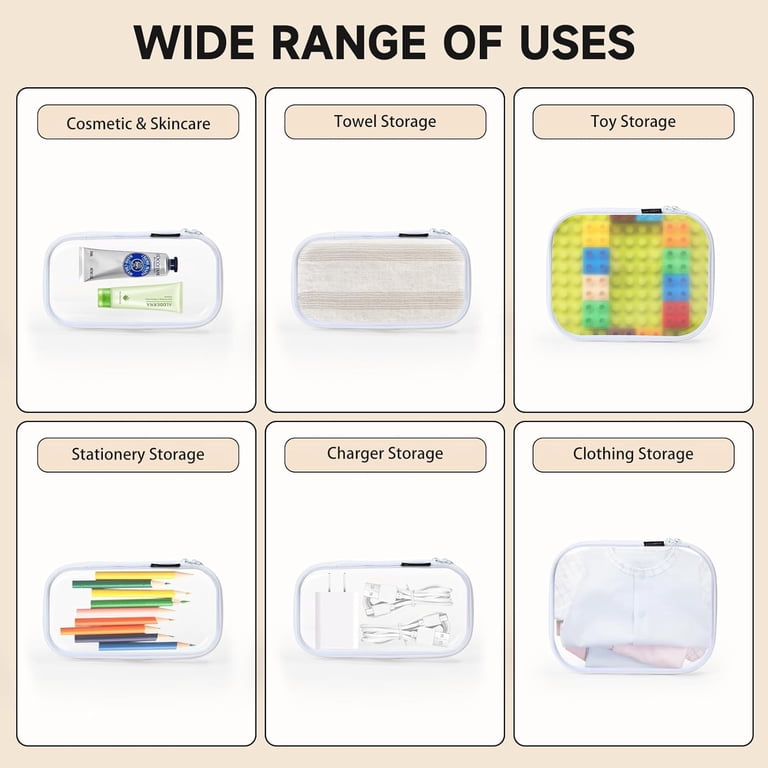 Set of 2 - Hard Sided Clear Zipper Case for Storage - Professional