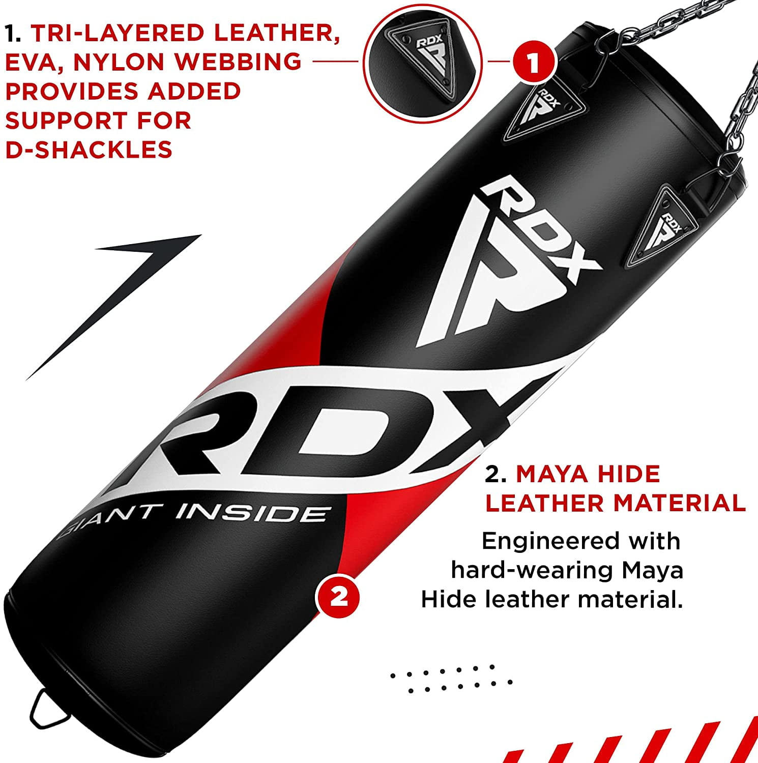 RDX Punching Bag for Boxing Training, Filled Heavy Bag Set With Punching Gloves and Hanging Chain, 3pc for Grappling, Kickboxing, MMA, Muay Thai, Karate, BJJ and Taekwondo, 60 lb, 80 lb