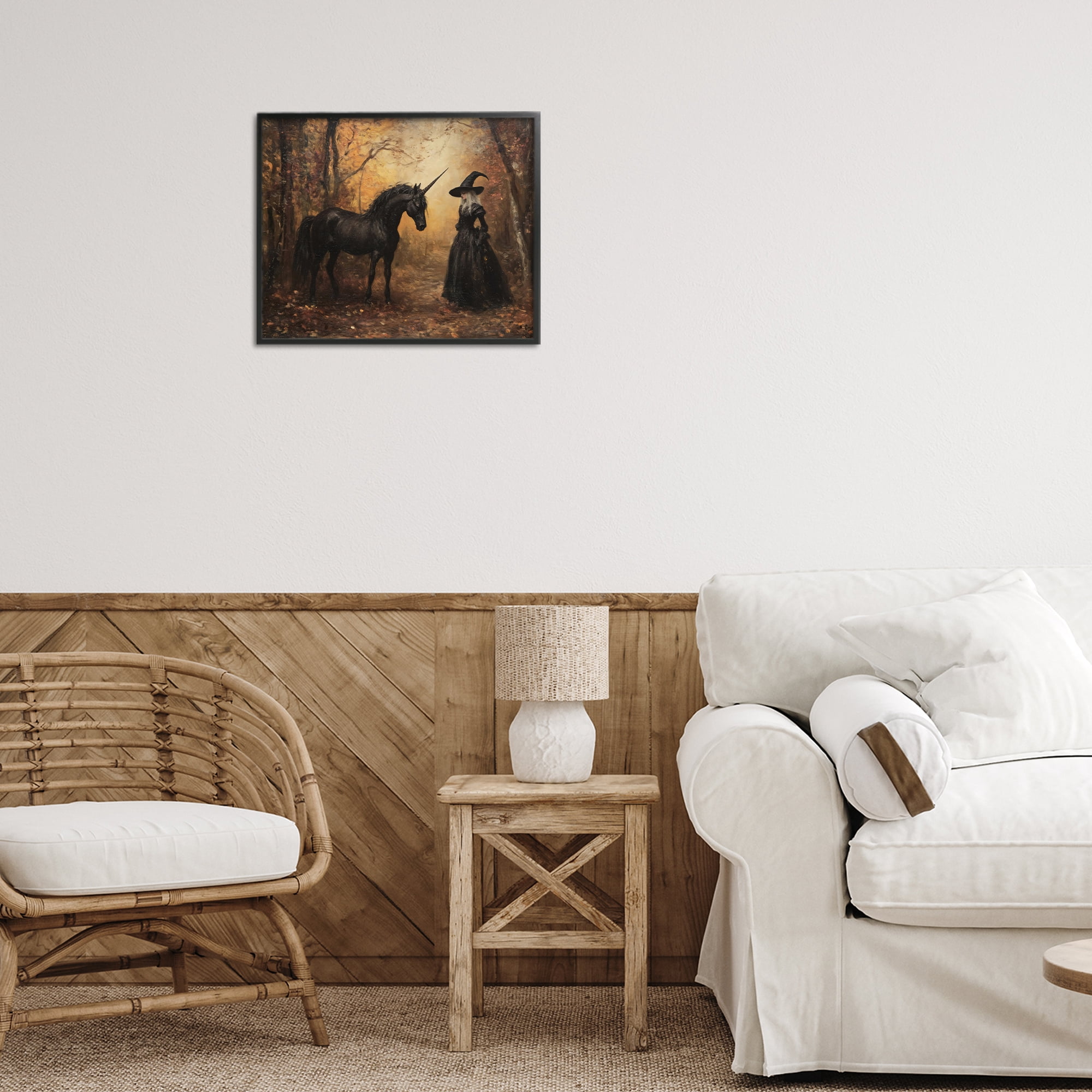 Witch & Black Unicorn Black Framed Giclee Art, design by Arlington Prints