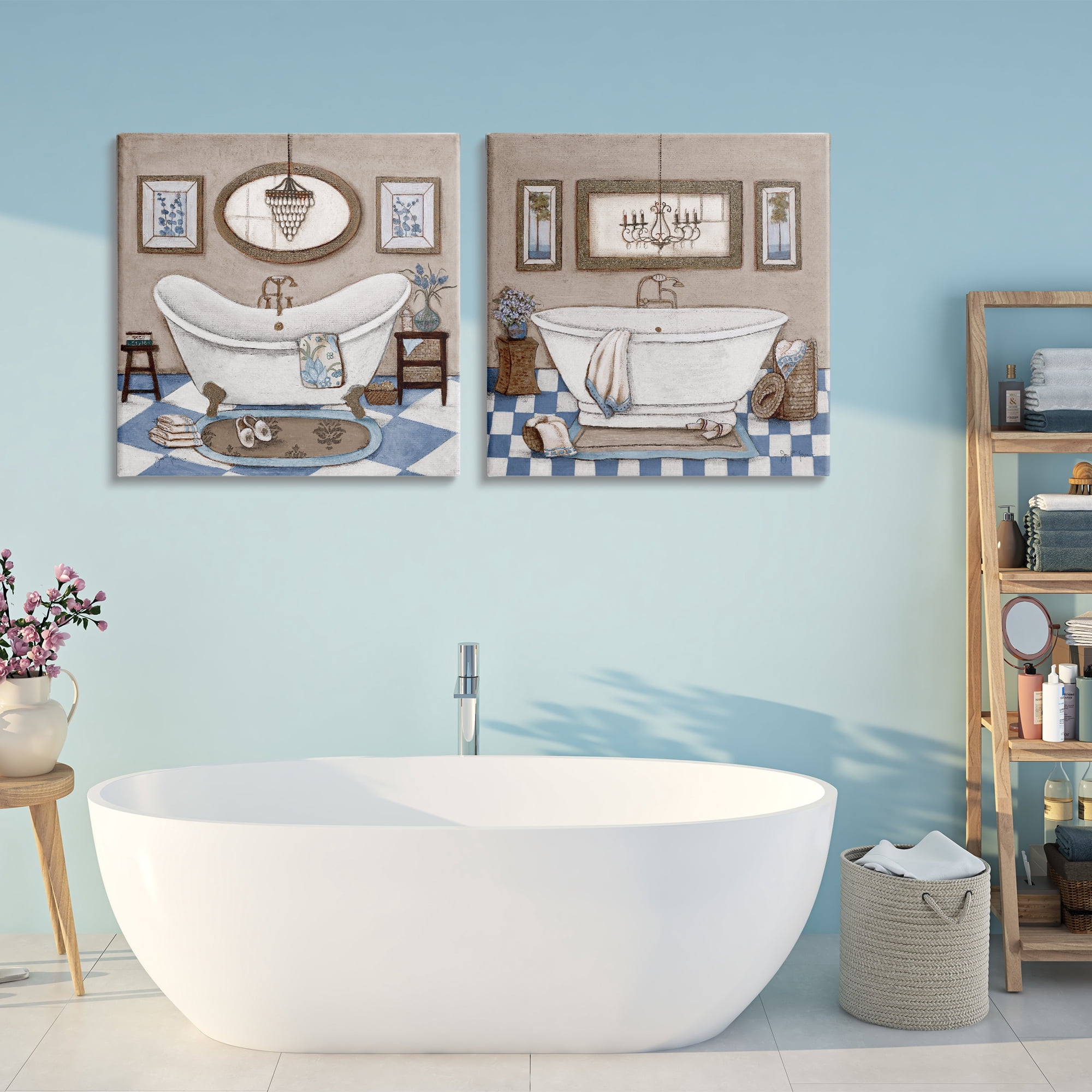 Stupell Industries Tiled Bathroom Views 2 Piece Canvas Wall Art Set, design by Janet Tava