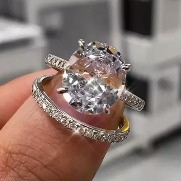 EOEMY 2Pcs Oval Cubic Zircon Wedding Jewelry 925 Silver Filled Ring Women Sz 6-10-8