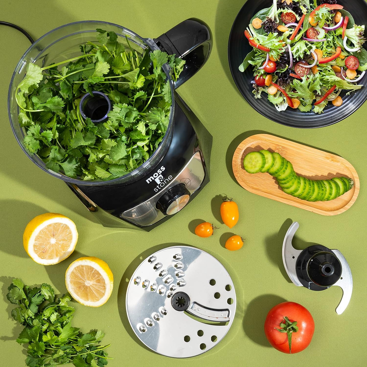 Moss & Stone 8-Cup Black Food Processor, Electric Chopper & Grinder, 500W