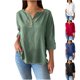 thumbnail image 1 of Tops occidentales para mujer,Blusa de mujer con cuello en V, camisa de lino y algodón de manga larga, blusa informal holgada con bolsillo, para oficina y uso diario, sopatenor, 1 of 9