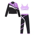 thumbnail image 3 of CHICTRY 3 Pcs Kids Girls Figure Skating Outfits Long Sleeve Jacket Sports Bra with Leggings Light Purple 8, 3 of 4