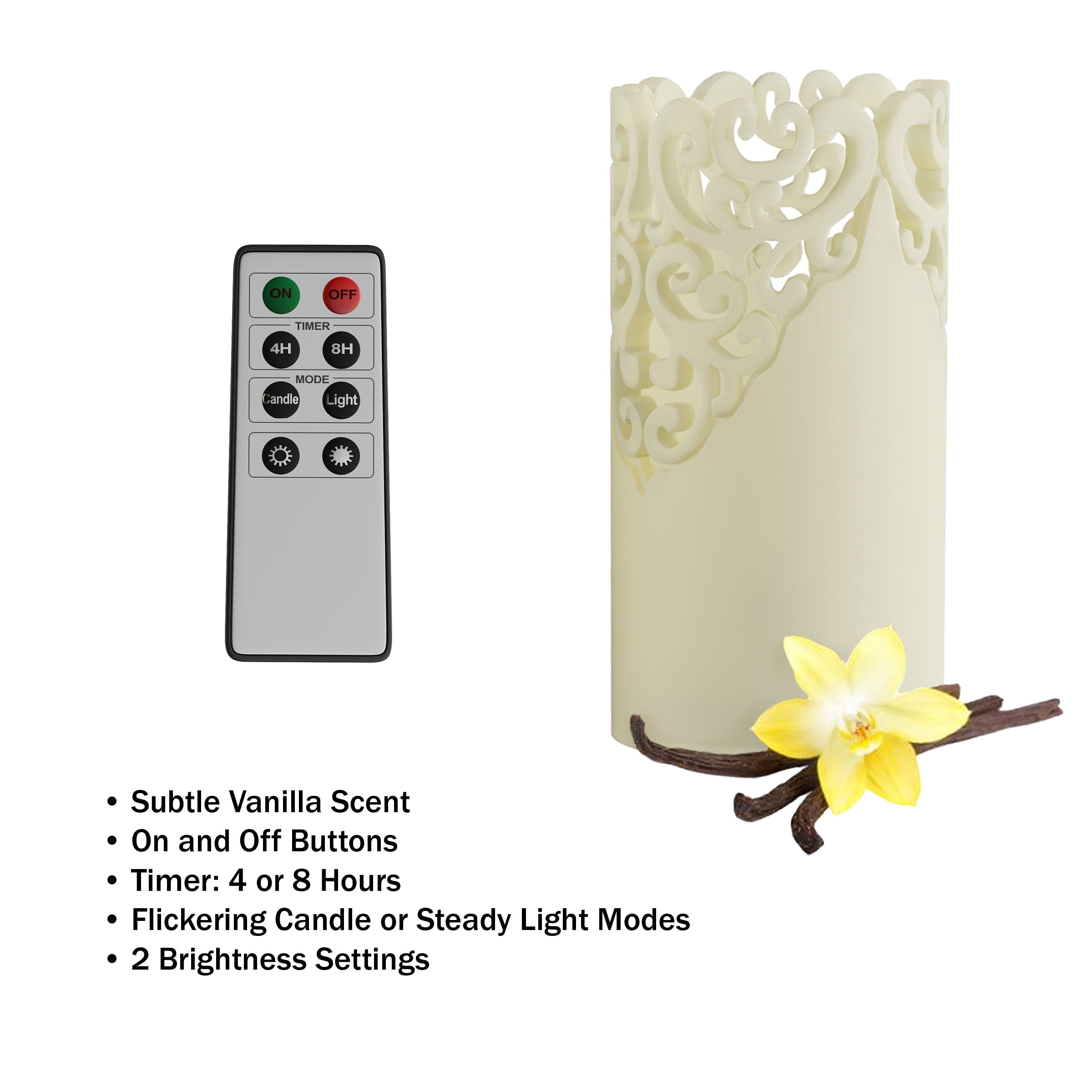 LED Candles with Remote Control – Set of 6 Realistic Flameless Pillar Lights with Lace Details and Vanilla Scented Wax – Home DÃ©cor by Lavish Home