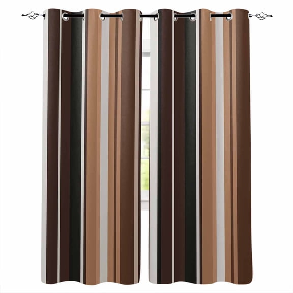 Brown Black Stripes Blackout Curtains for Bedroom/Living Room, Thermal Insulated Kitchen Curtains, Farmhouse Vintage Abstract Lines Grommet Darkening Window Treatment Drapes 52"x63"x2