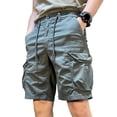 thumbnail image 5 of zeranth Men Cargo Shorts Elastic Waist Adjustable Drawstring Casual Shorts with Reinforced Pockets Solid Color Straight Leg Beach Shorts, 5 of 7