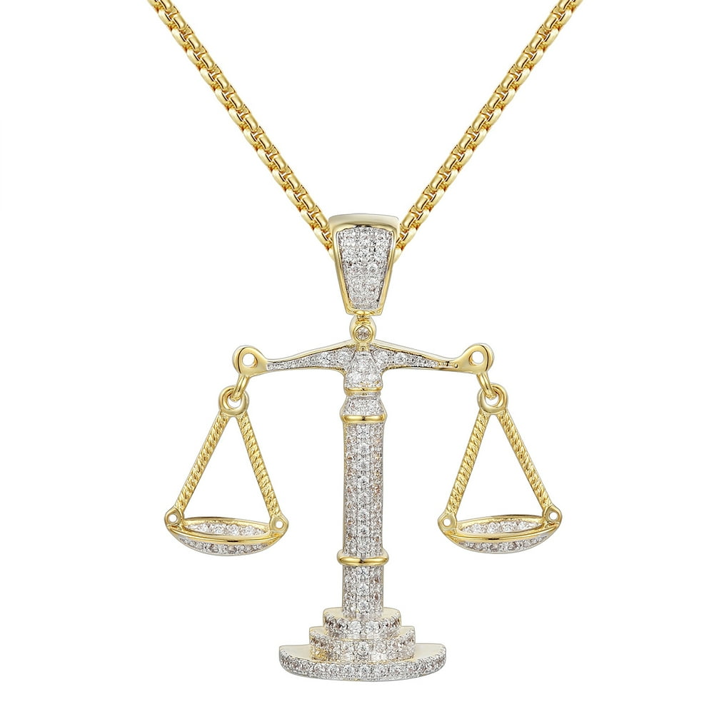 Master Of Bling Libra Scale Of Justice Design Pendant 14k Gold Finish