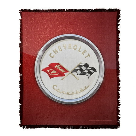 Chevrolet Blanket, 50'x60' Corvette Emblem Fleck Woven Tapestry Cotton Blend Fringed Throw