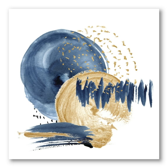Designart ' Gold and Dark Blue Abstract Circle Ocean Texture ' Modern Canvas Wall Art Print