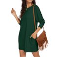thumbnail image 2 of Women's Casual Dress Long Sleeve Round Neck Solid Color with Pocket Classic Fit Midi Dress for Spring Fall Everyday,Army Green,L, 2 of 8