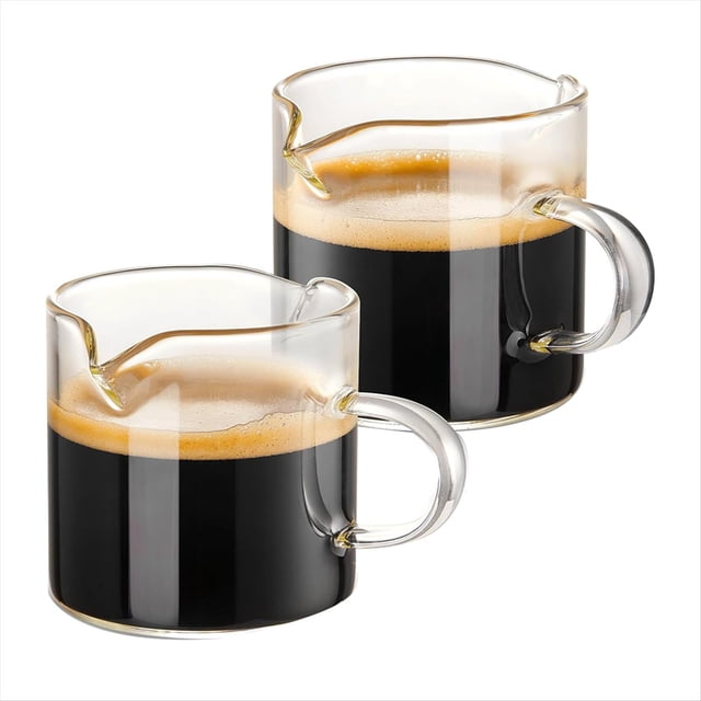 Juego de 2 Tazas de Café Expreso, Tazas de Doble Boquilla de 4 Onzas, Vasos de Chupito de Café Expreso, de Leche con Asa, Vidrio Transparente, Café Expreso