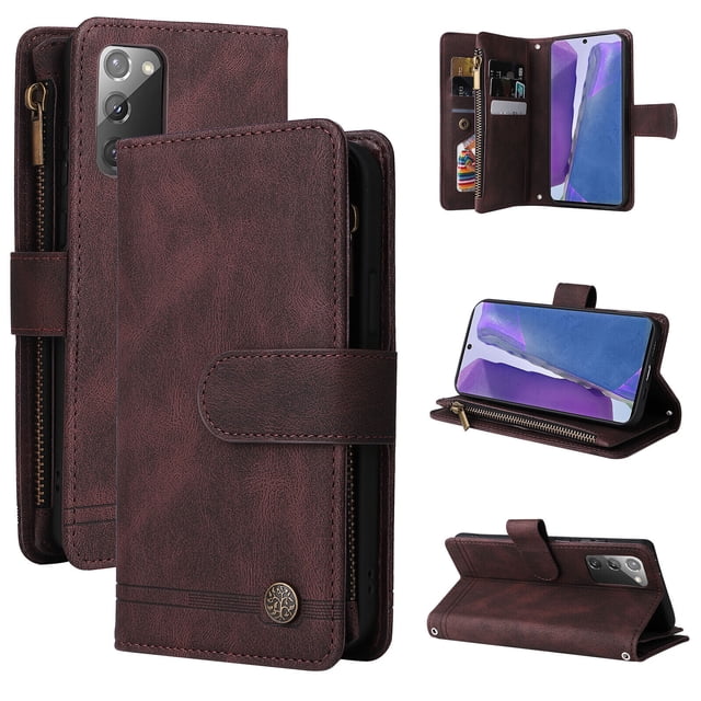 Case for Samsung Galaxy Note 20 5G Cover Zipper Pocket Wallet Case Magnetic Protective - Braun
