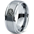 thumbnail image 1 of Tungsten Football Players Band Ring 8mm Men Women Comfort Fit Gray Step Bevel Edge Brushed Polished, 1 of 4